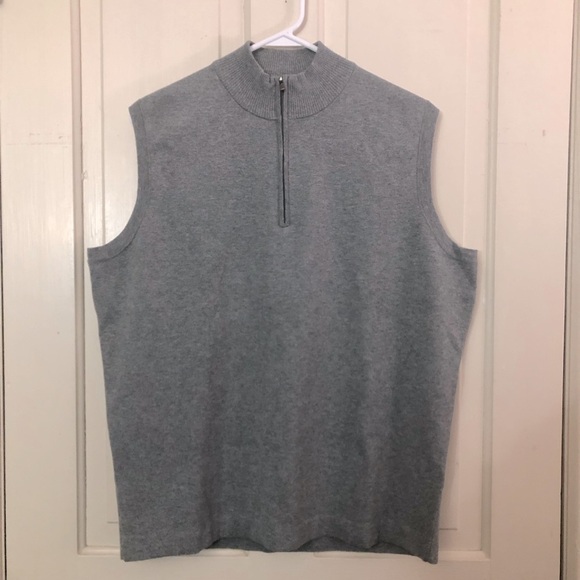 Peter Millar Crown Comfort Sleeveless Vest 1/4 Zip Sweater Top Grey Large NWT - Picture 1 of 9